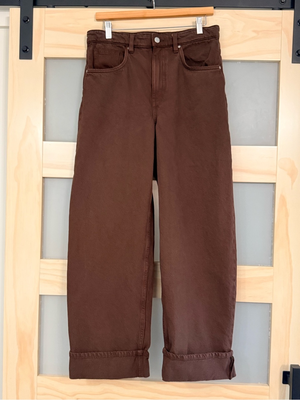 MANGO Chocolate Brown Cuffed Balloon Barrel Jeans Size 6